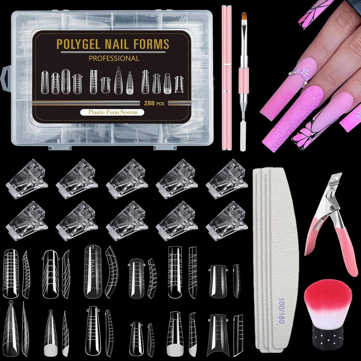 Set di 288 forme per unghie doppie, set per nail art a doppia forma, 12 forme per estensione unghie, forme per unghie in gel, adatte per principianti e manicure