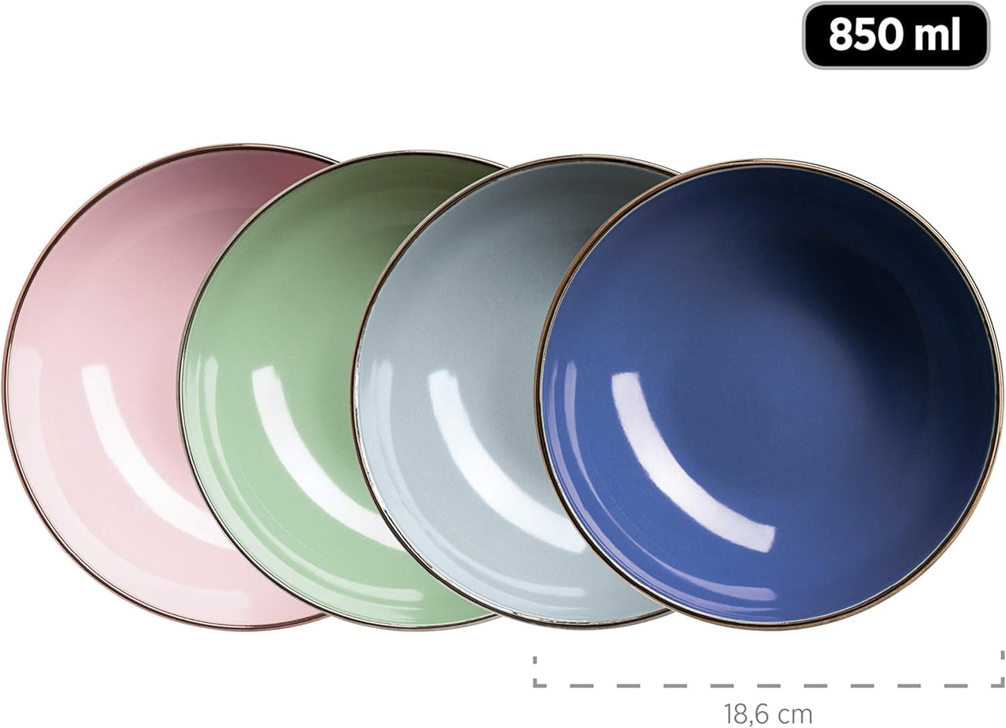 MÄSER 931870 Struttura in metallo, Set di stoviglie moderno per 4 persone con struttura color ottone, Set combinato da 16 pezzi con forme coupé senza cornice, Multicolor, Gres, Pastel'n'Blue
