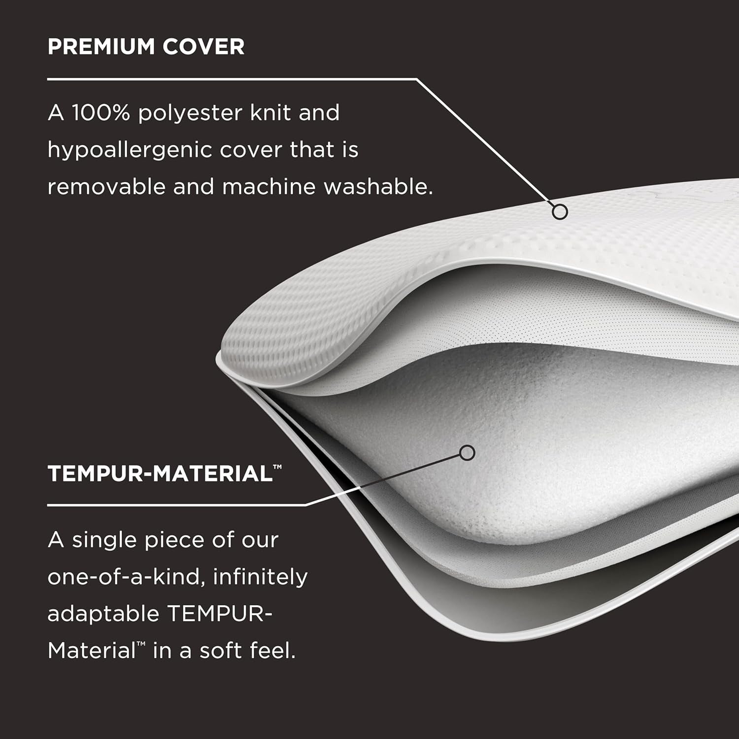 Cuscino Symphony TEMPUR-PEDIC In memory foam, Lussuoso, Morbido, Standard, Bianco Cuscini standard Naty Shop
