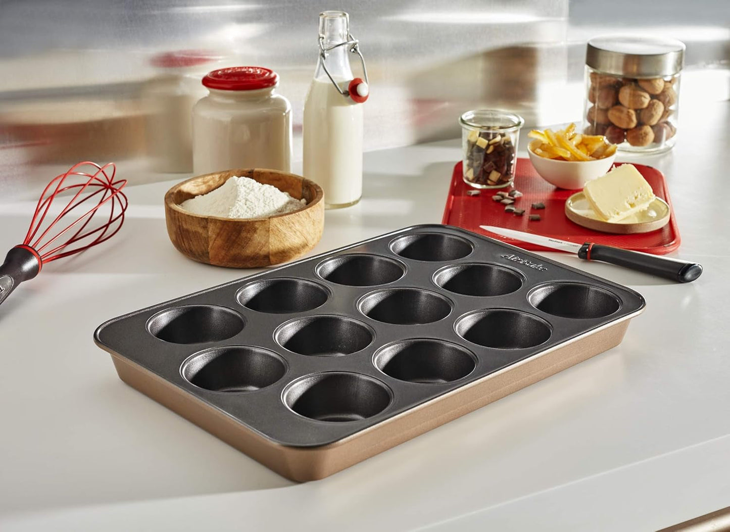 Tefal Airbake J2555014 Muffinform, Antihaftbeschichtung, Karbonstahl, Braun, 29 X 41 Cm Stampi e vassoi per cuocere Naty Shop