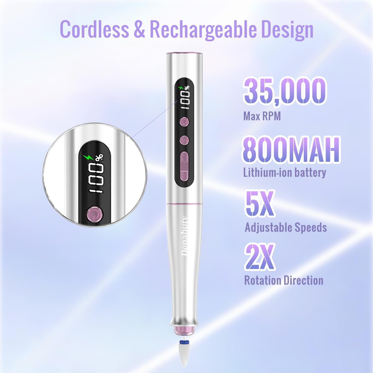 Denabuty Nagelfräser Kabellos, 13 in 1 Fräser Für Gelnägel 35000 U/Min, Elektrische Nagelfeile Professionell Nail Drill, Maniküre und Pedicüre Set Elektrisch Für Semi Permanent, Acrylnägel DN-2402