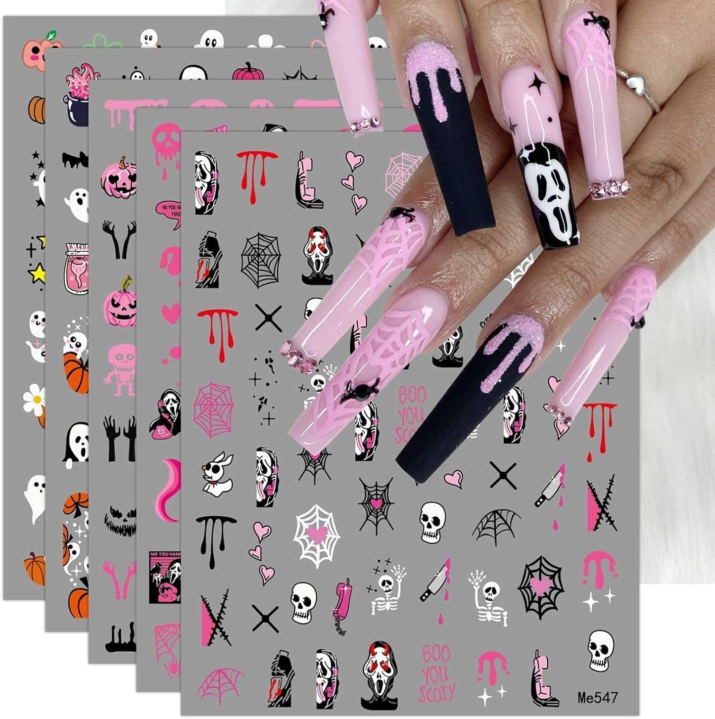 JMEOWIO Adesivo per unghie Halloween 9 Blatt Nail Art Sticker Adesivo per unghie Decorazione per decorazioni Decorazioni per unghie