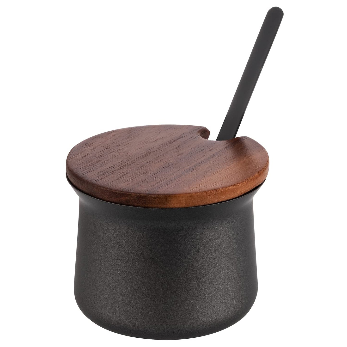 Set latte e zucchero APS 634, set 5 pezzi, legno di acacia, acciaio inossidabile, rivestimento antiaderente, nero