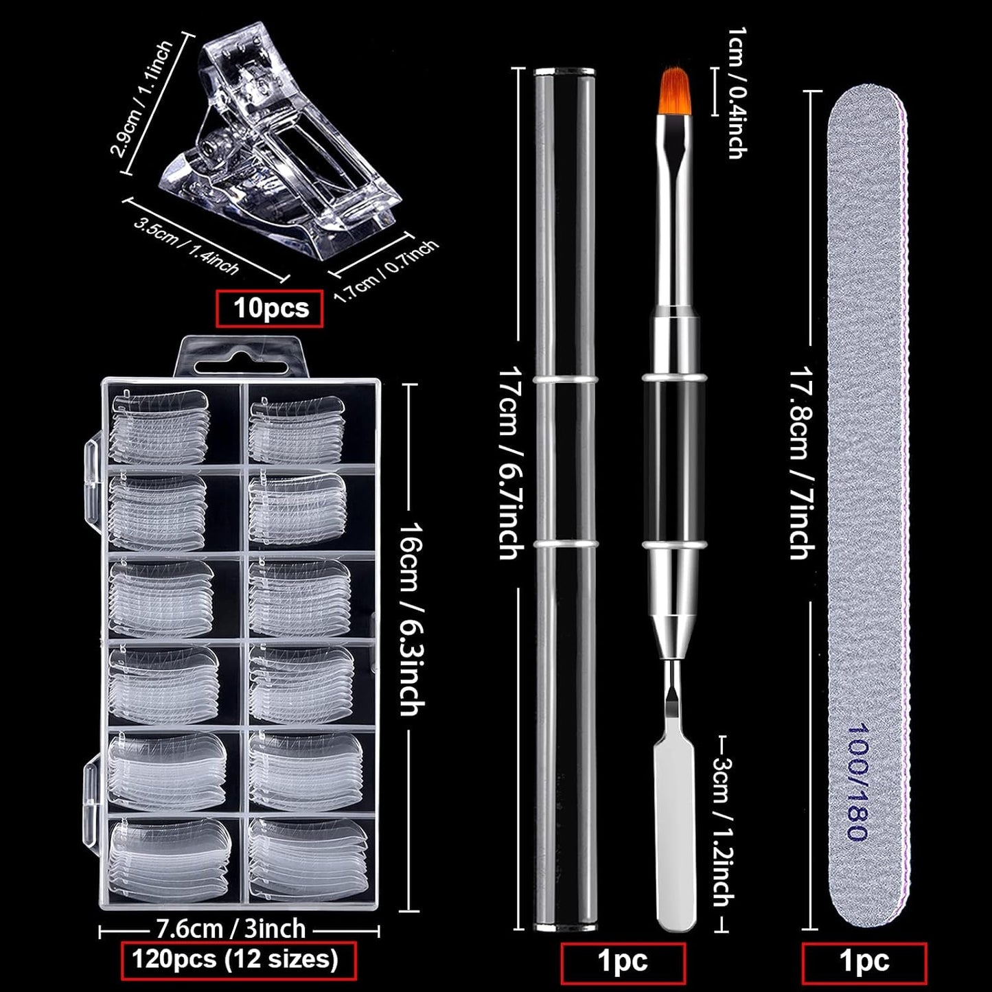 Set di forme per unghie da 120 pezzi, estensioni per unghie, forme per unghie in gel, set di forme per unghie con pennello a doppia testa e lima per unghie con clip, per unghie in gel