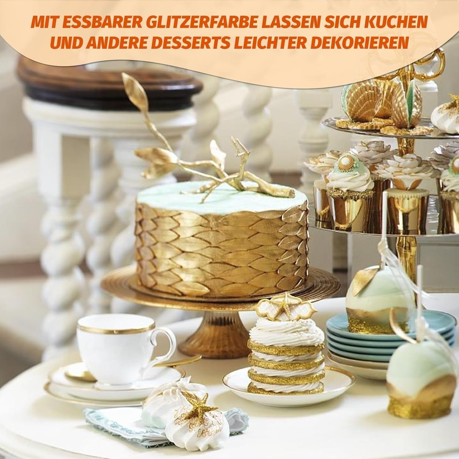 Essbarer Glitzer - 3 Torten Kuchen Deko Essbare, Metallic Lebensmittelfarbe Flüssiges, Glitter commestibili per muffin, cocktail, marshmallow - 10Ml Naty Shop