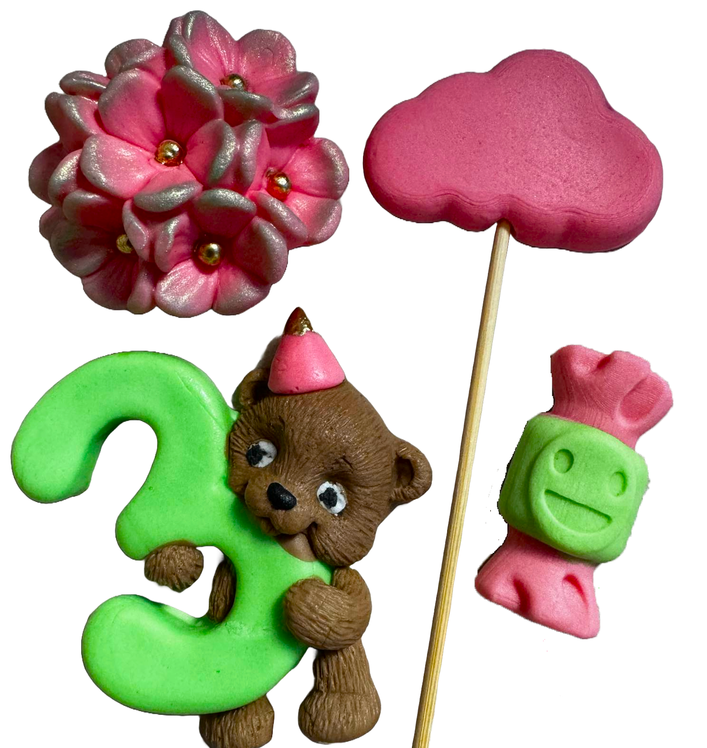 Set 4 decorazioni in zucchero commestibile, Decorazioni in Pasta di Zucchero 3 ANNI Naty Shop