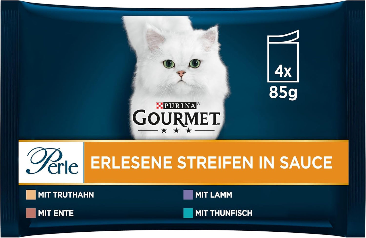 Gourmet Perle Select Strips cibo umido per gatti, mix assortito, confezione da 12 (12 x 4 bustine da 85 g ciascuna)