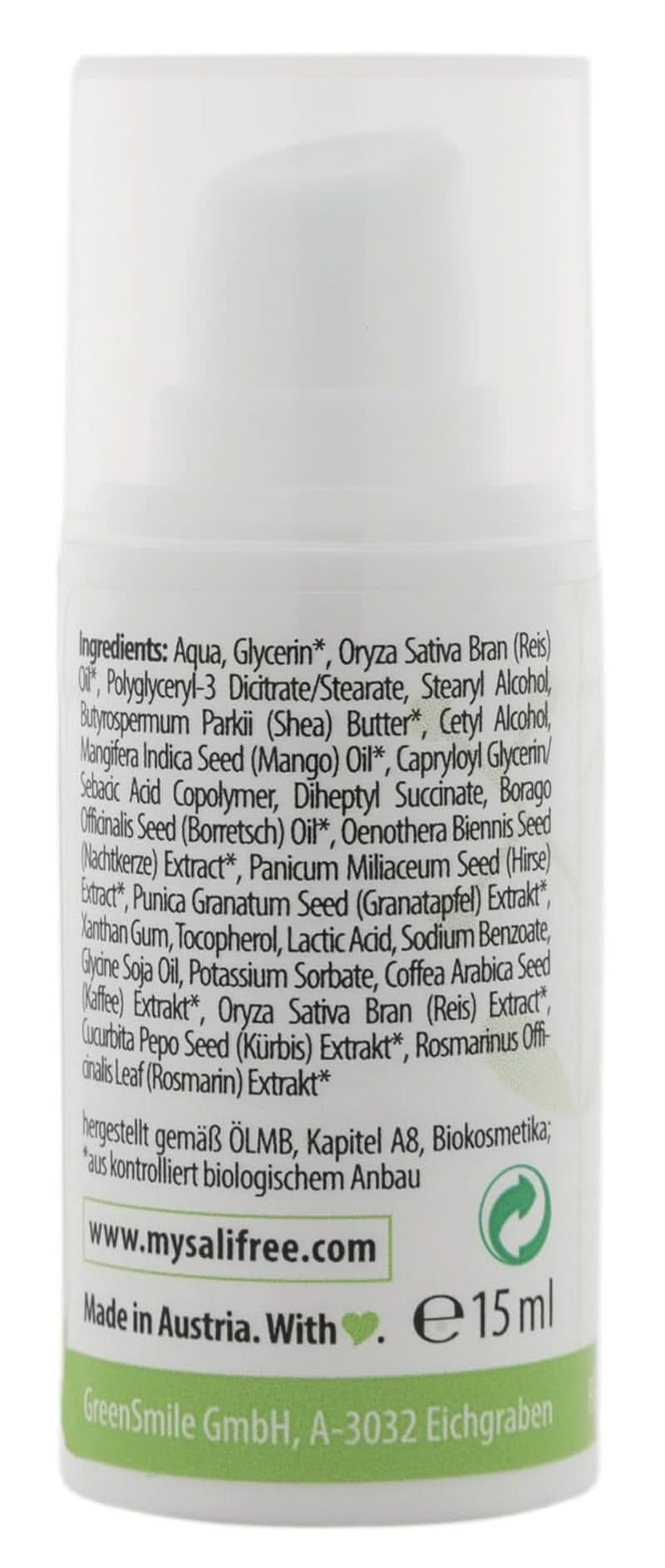 Mysalifree BIO EYE BALM, crema intensiva antirughe contorno occhi per pelli sensibili, con melograno e ocra, 15 ml Cosmetici e Beauty Naty Shop