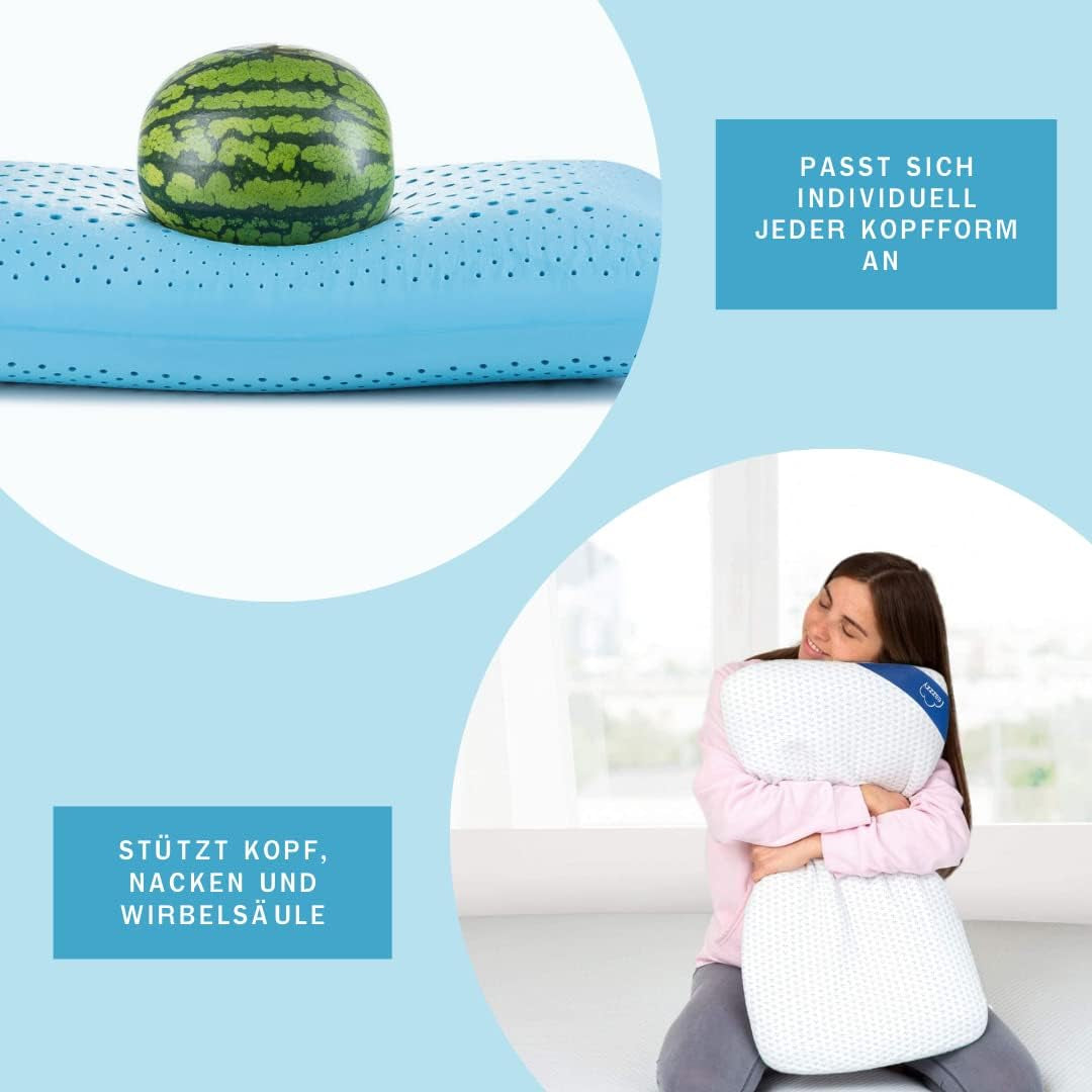 Cuscino in schiuma Genius Eazzzy 40X80 Cm altezza 10 Cm - Cuscino di sostegno per il collo con 2 gradi di durezza + schiuma gel rinfrescante - Cuscino per chi dorme sul fianco, sulla schiena e sullo stomaco contro il dolore al collo, poliestere Naty Shop cuscini standard
