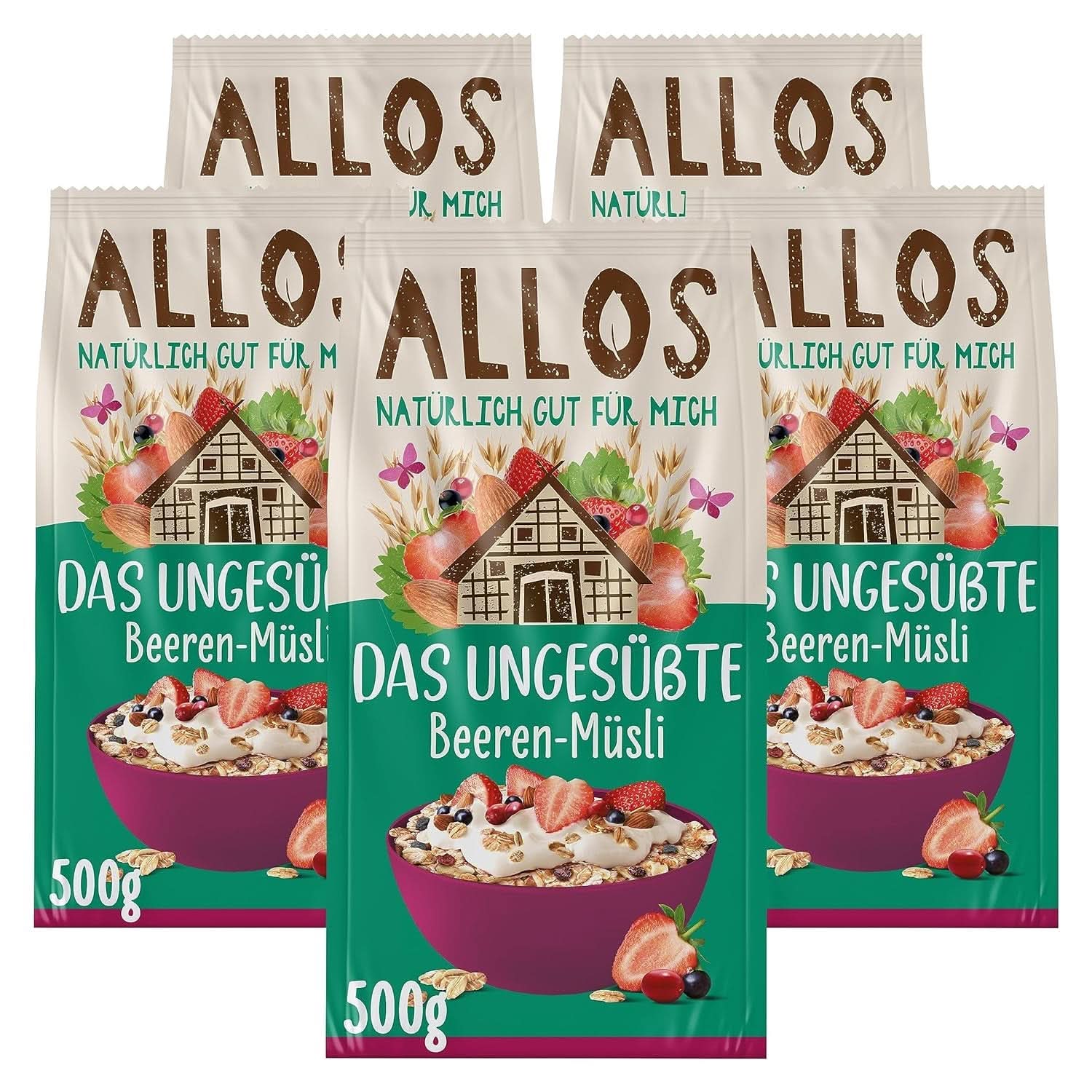 Allos, muesli ai frutti di bosco non zuccherato, conf. 5 x 500 grammi Cereali Naty Shop Bacche