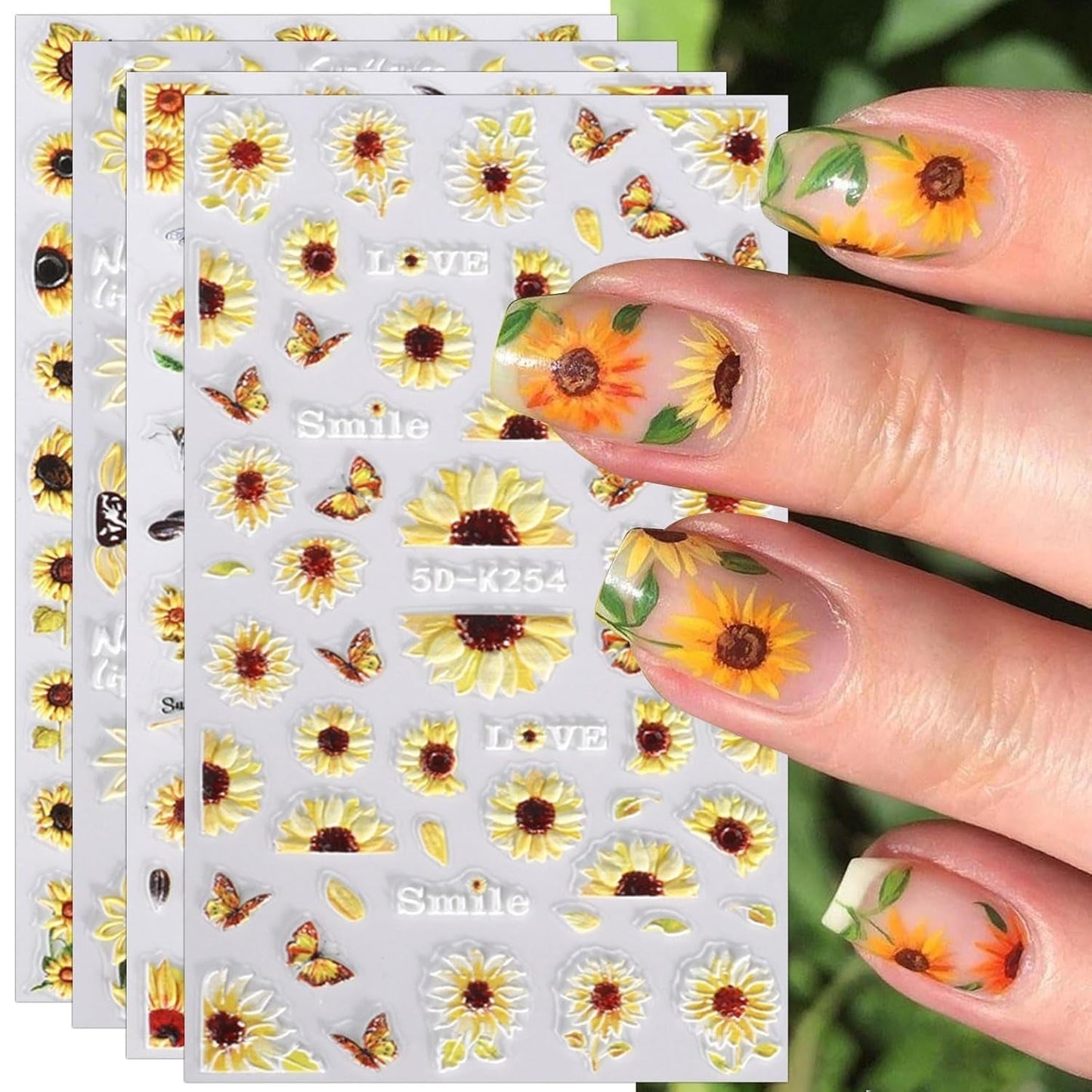 JMEOWIO 3D Nagelsticker Schwarz Weiß Blume Nail Art Sticker Self-klebend Nagelaufkleber 5D Stereoscopic Blumen Dekoration Nageldesign Zubehör 4 Blatt