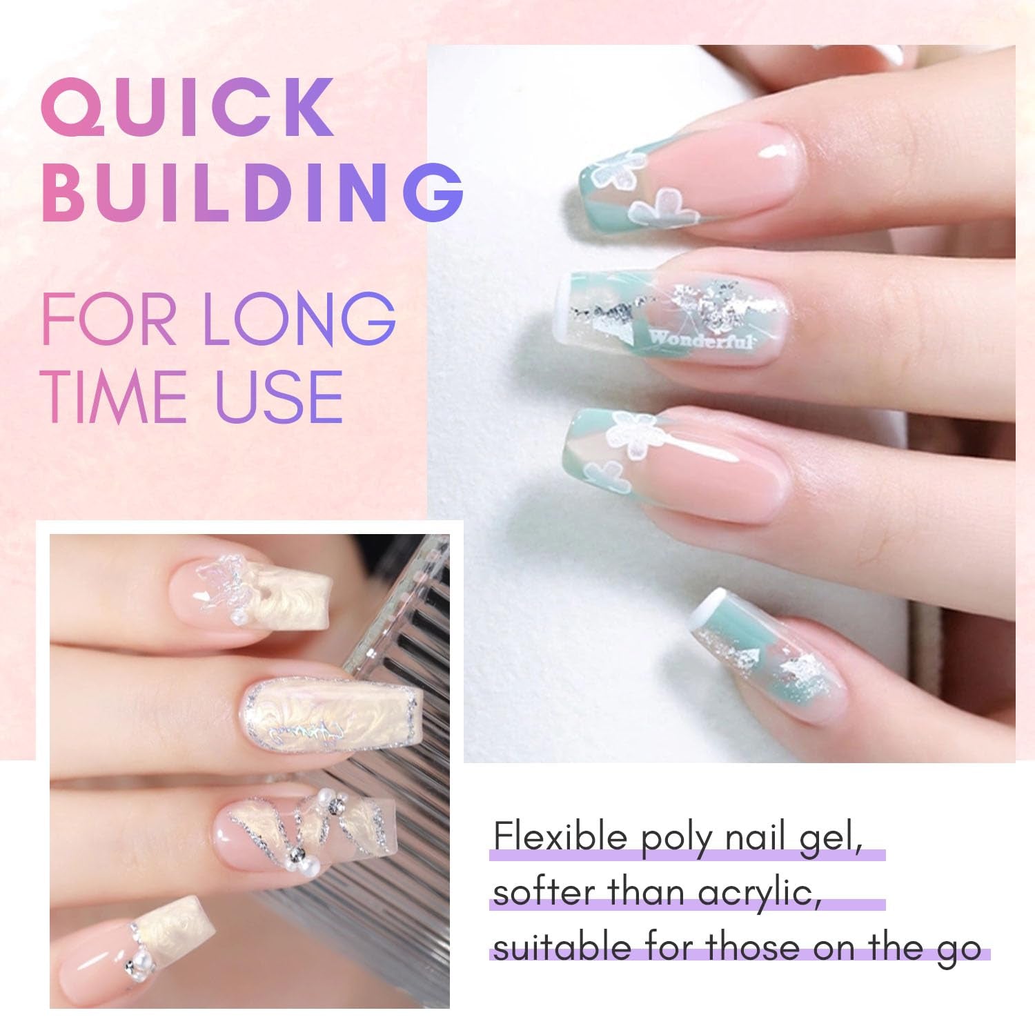 Makartt Poly Nail Extension Gel - 50 ML Extension Builder acrilico Poly Nägel Aufbaugel Extender Gel per gelnägel per Nagelverlängerung, Nagelstärkung, Nail Art Dekoration(Trasparente)