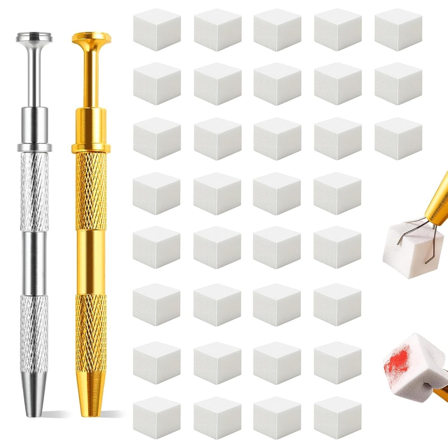 Eiito 100 Stück Weiche Nagelschwämme Für Ombre, Mit 2 Greifstift, Aura-Maniküre-Nailkunst-Werkzeuge (Argento + Oro)