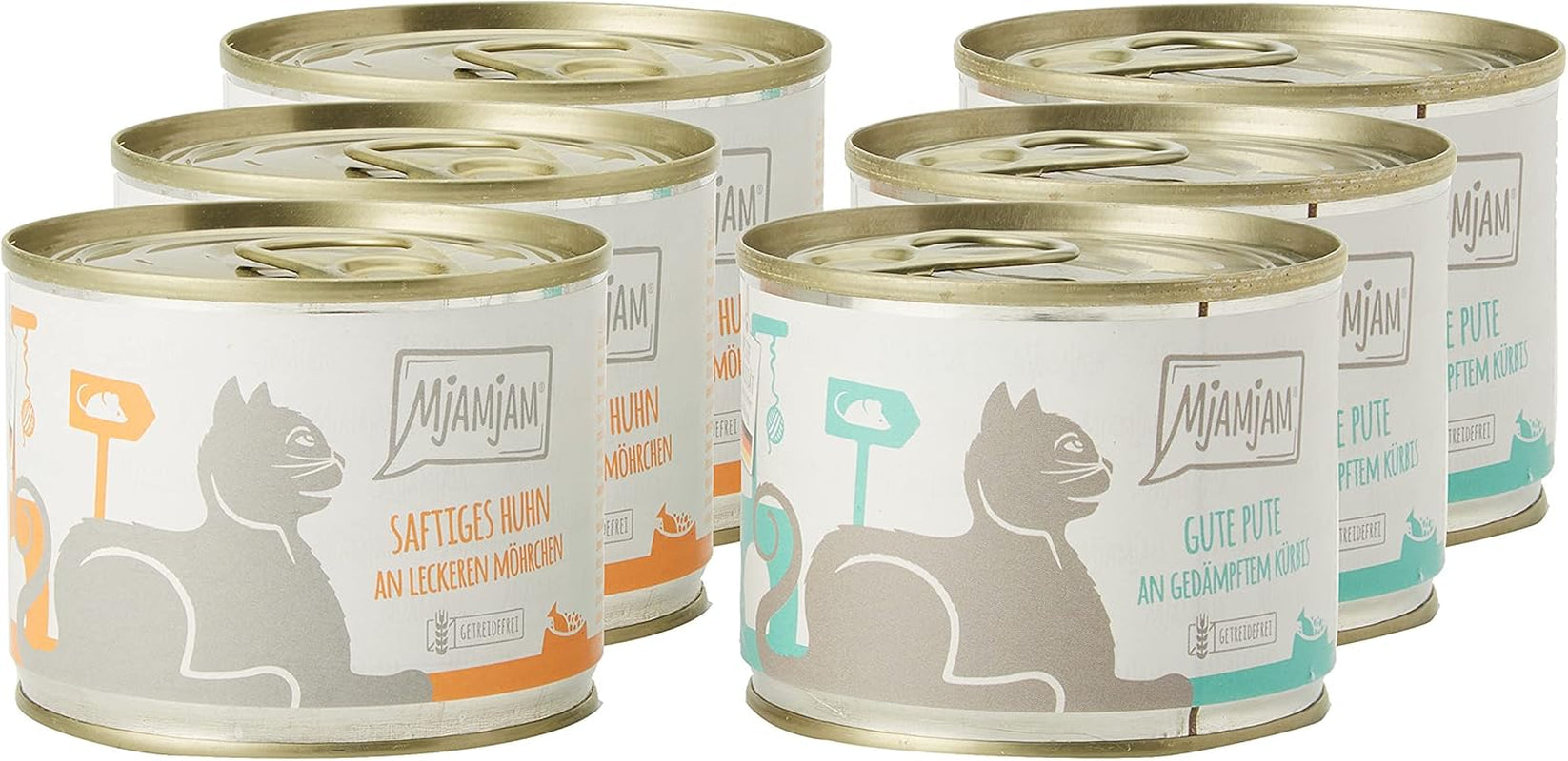 MjAMjAM - Cibo umido premium per gatti - Monopack I - con pollo e tacchino, confezione da 6 (6 x 200 g), senza cereali con carne extra