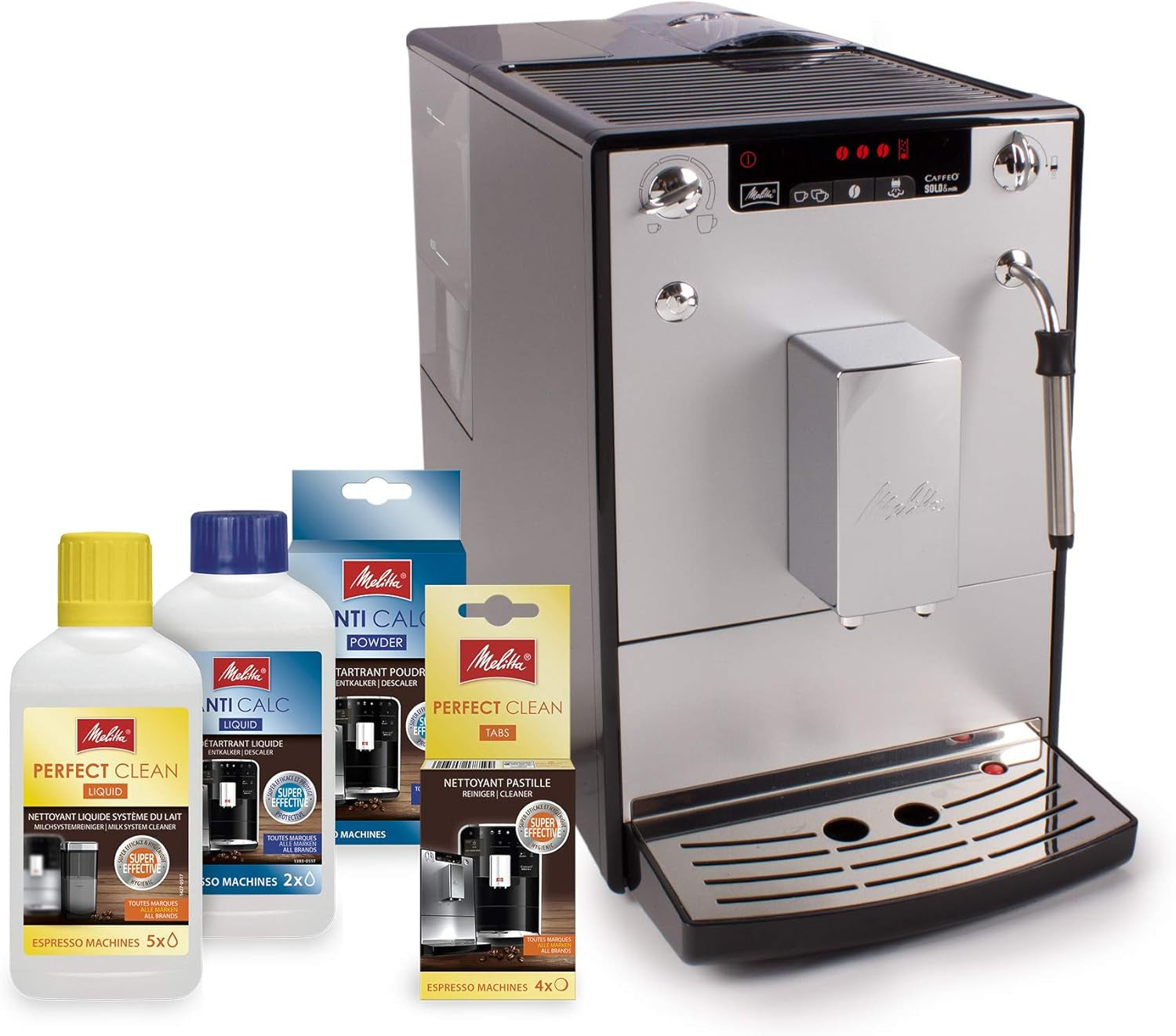 Melitta Solo & Milk - macchina da caffè slim completamente automatica con montalatte, macchina da caffè con serbatoio dell'acqua rimovibile, ad es. caffè o cappuccino, argento