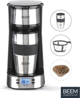 Macchina per caffè espresso BEEM THERMO 2 GO a filtro singolo con tazza termica da 0,4 l | Filtro permanente | Con timer 24 ore per una tazza di caffè caldo al mattino, senza attese | 750 W