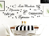 Wandtattoo Kaffee-Sorten I braun I Herz Kaffeetasse Kaffeebohnen Küche Esszimmer Adesivo Aufkleber Wandaufkleber Wandsticker G006