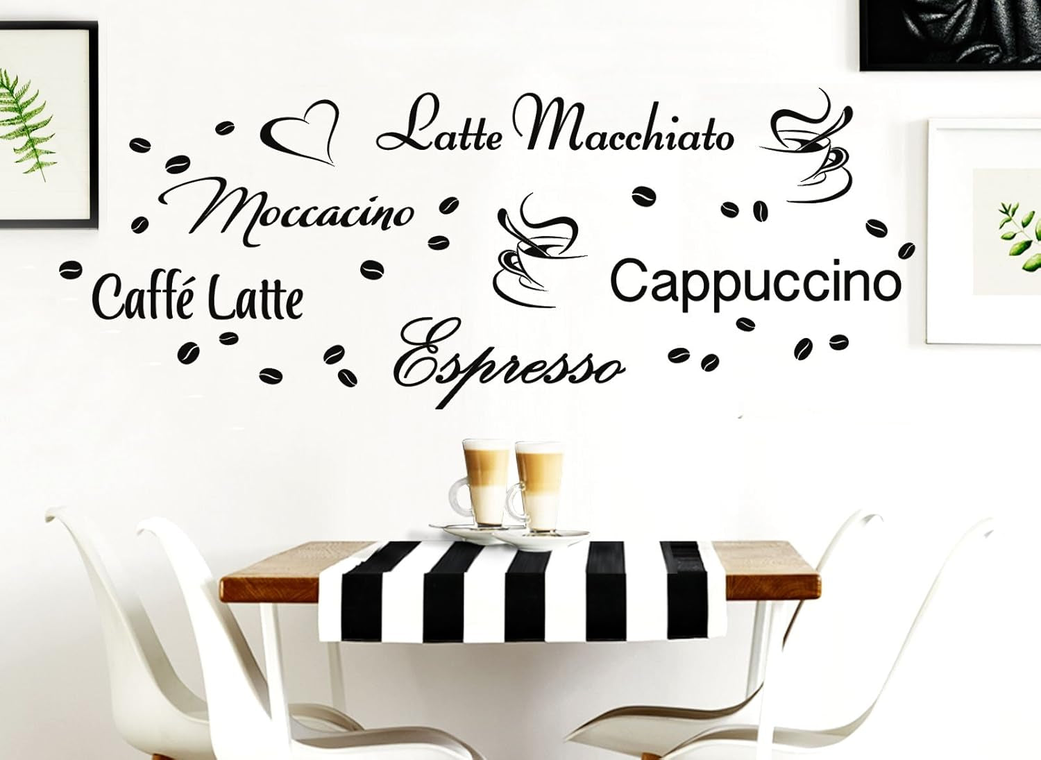 Wandtattoo Kaffee-Sorten I braun I Herz Kaffeetasse Kaffeebohnen Küche Esszimmer Adesivo Aufkleber Wandaufkleber Wandsticker G006