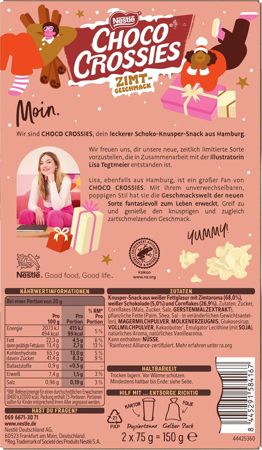 Nestlé Fiocchi leggeri di cannella e mandorle croccanti ricoperti di glassa bianca che si scioglie in bocca e aroma di cannella, confezione da 4 (2 x 75 g ciascuno)