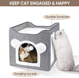 Katzenbetten für Indoor Katzen, Faltbares Katzenhaus, Katzenhöhle 2 Schicht Würfel Großer Raum Katzenbett mit Kratzbrett und Spielball, 15.8 x 15.8 x 15 pollici