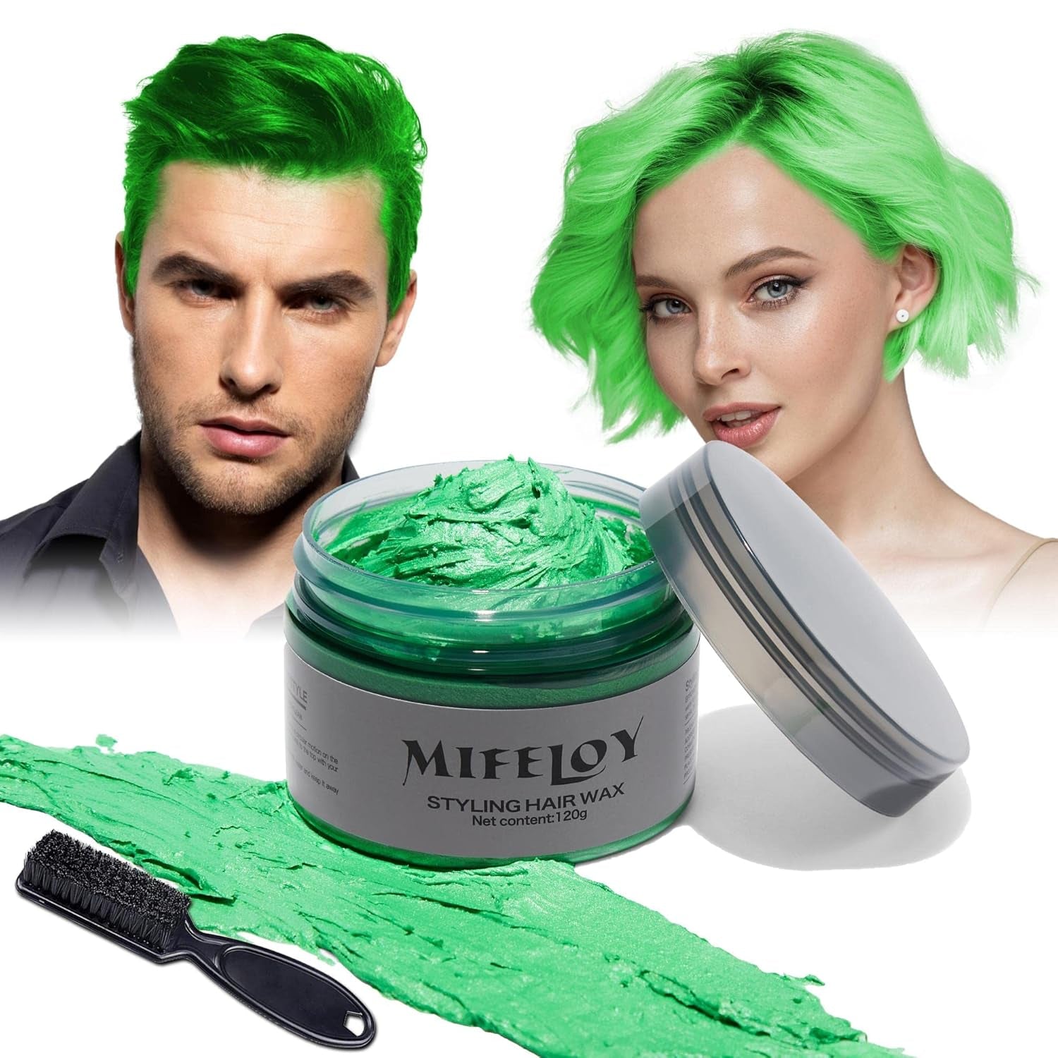 Tinta per capelli viola da 114 g, tinta temporanea per capelli con spazzole, cera per toni per capelli per uomo e donna, crema per capelli istantanea, fango, pomata per acconciatura naturale, cosplay fai da te, cera per capelli di Halloween, tintura per capelli Naty Shop Verde