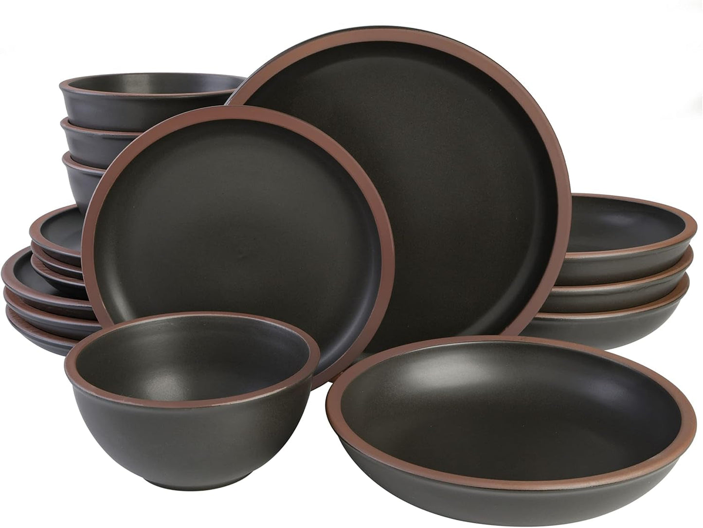 Lagos Coupe Geschirrset, Servizio per 4 Persone (16 Stück), schwarz