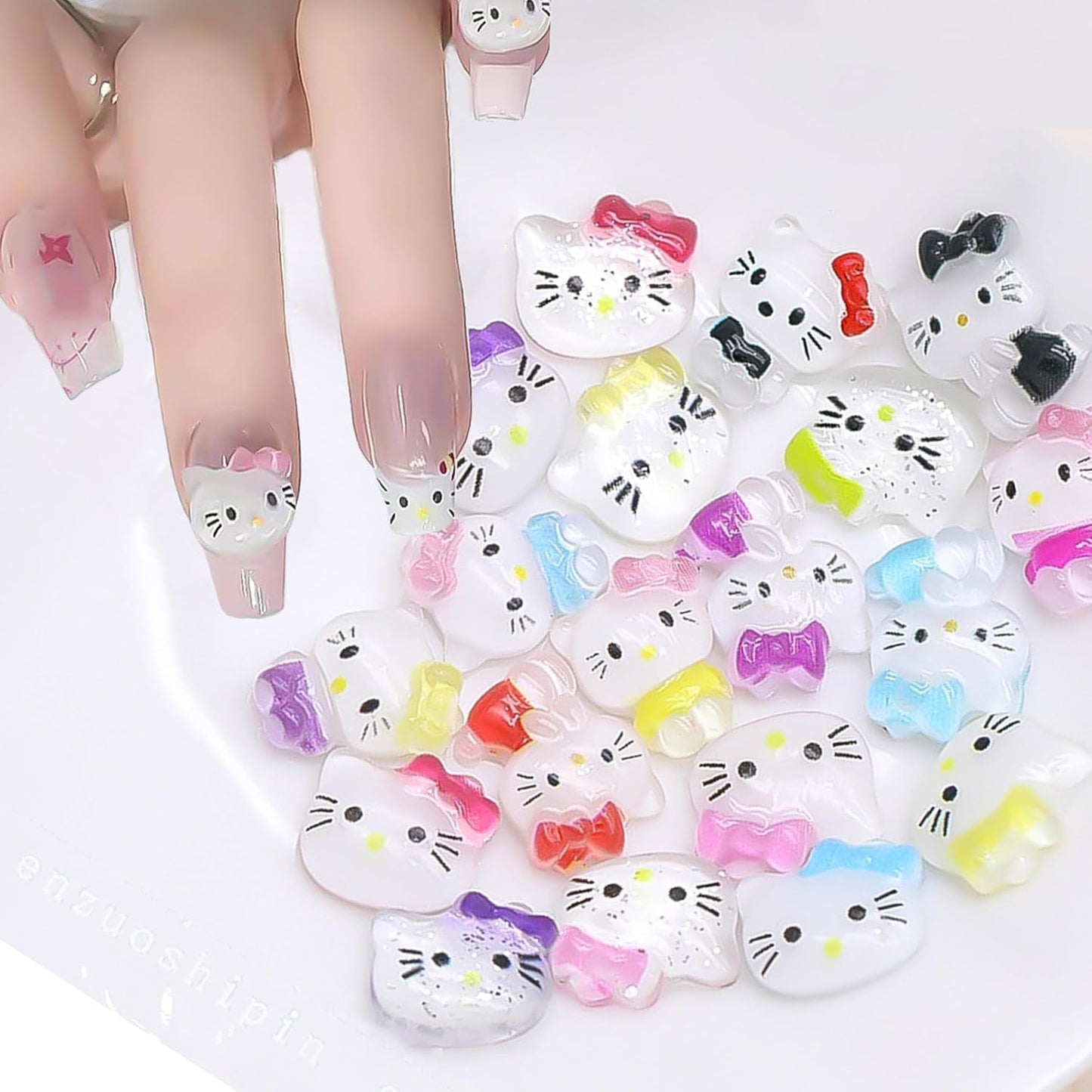 Adesivi per unghie gatto 3D, glitter per unghie, paillettes, adesivi per unghie in resina, gemme per unghie, diamanti per nail art, incluso bastoncino di cera per unghie con strass (Gatto colorato)