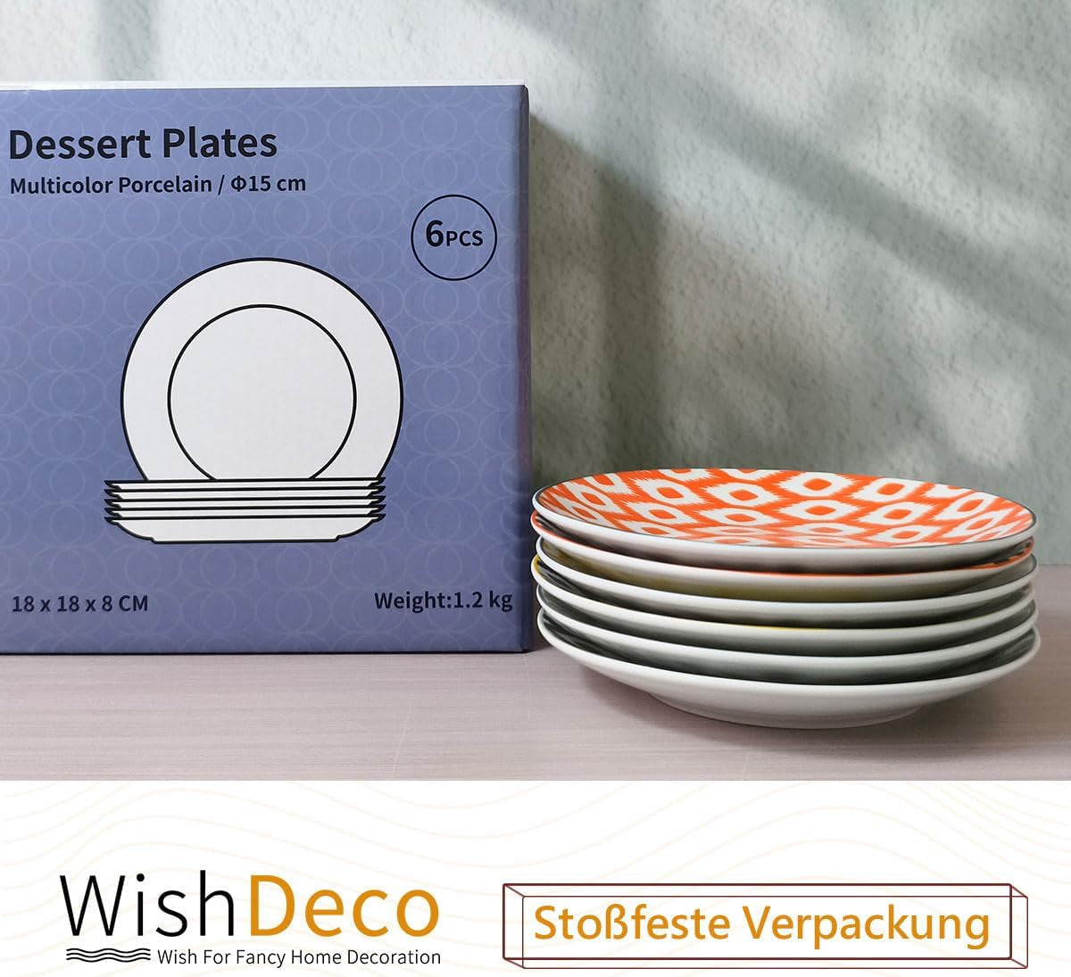 Piatti per torta, set da 6; piattini da dessert (15 cm); Piatti da insalata in porcellana; piatti colorati per la colazione; mini piatti per pasta, frutta, pane