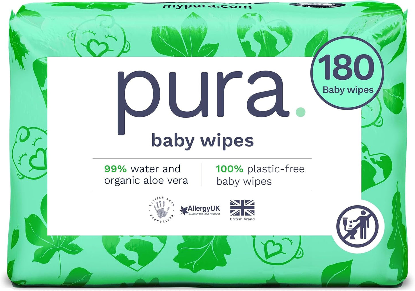 Salviette usa e getta ecologiche per la pelle sensibile del bambino 70 salviette (1 confezione) 99% acqua 100% senza plastica per pelle sensibile incline all'eczema Neonato biodegradabile Vegan