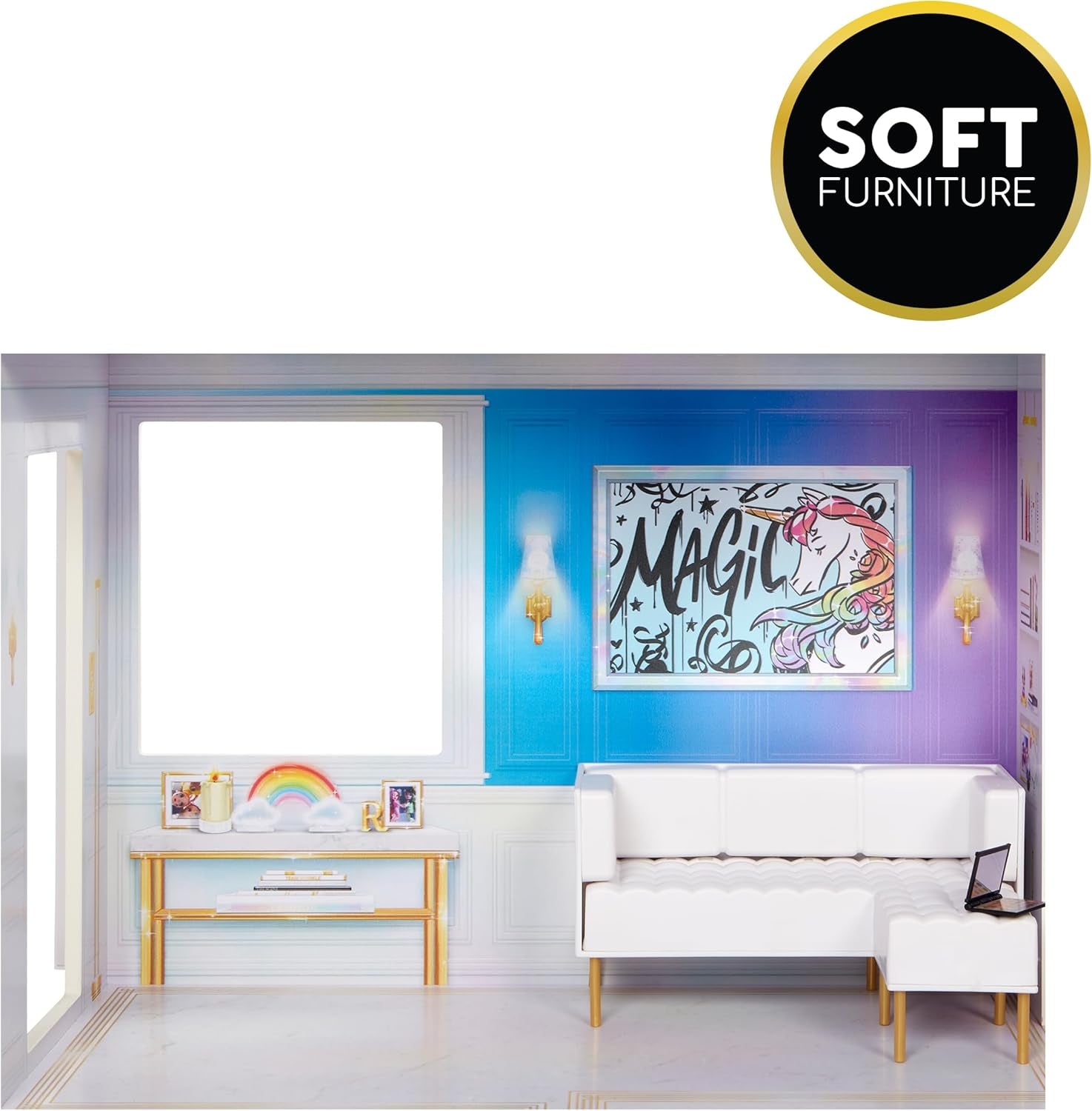 Rainbow High Townhouse - Casa delle Bambole in Legno a 3 Piani con 5 Camere Colorate e Terrazza - Casa Completamente Arredata con Ascensore e Accessori Funzionali - Giocattolo per Bambini 4-12+ Anni Naty Shop Dollhouses