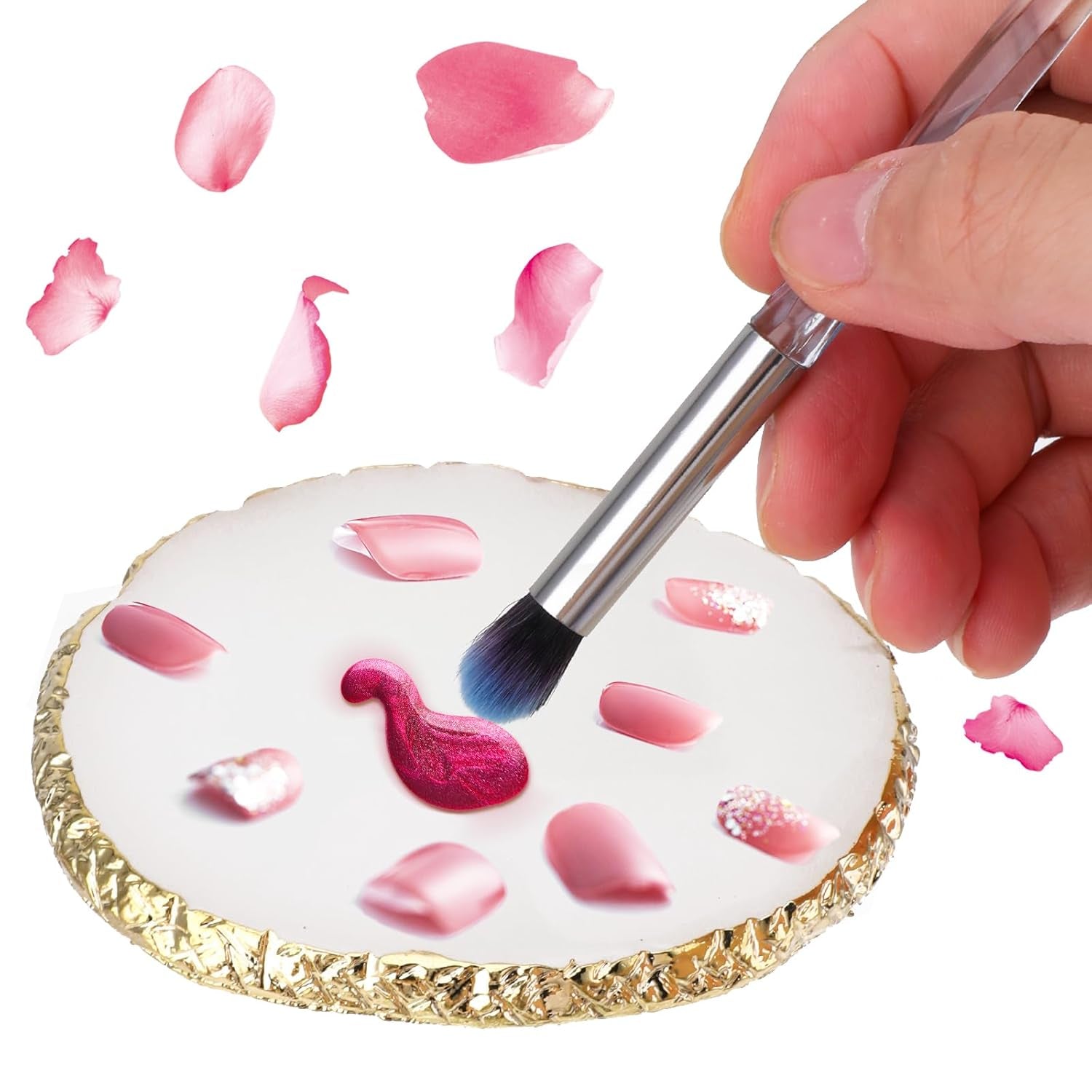 Maniküre Gemalt Palette Nail Art Palette Kunstharz Nagelkunst Nail Art Make up Palette Nagelmalerei Display Fach Kosmetik Mischwerkzeuge (Weiß)