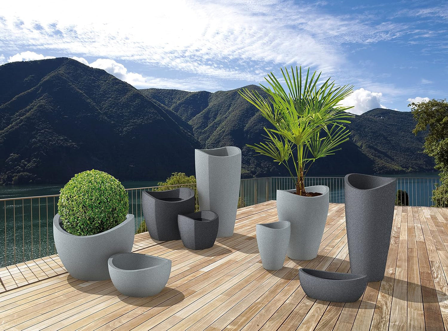 Scheurich Wave Globe High, contenitore alto in plastica, granito nero, diametro 29,8 cm, altezza 40 cm, volume 6 l.