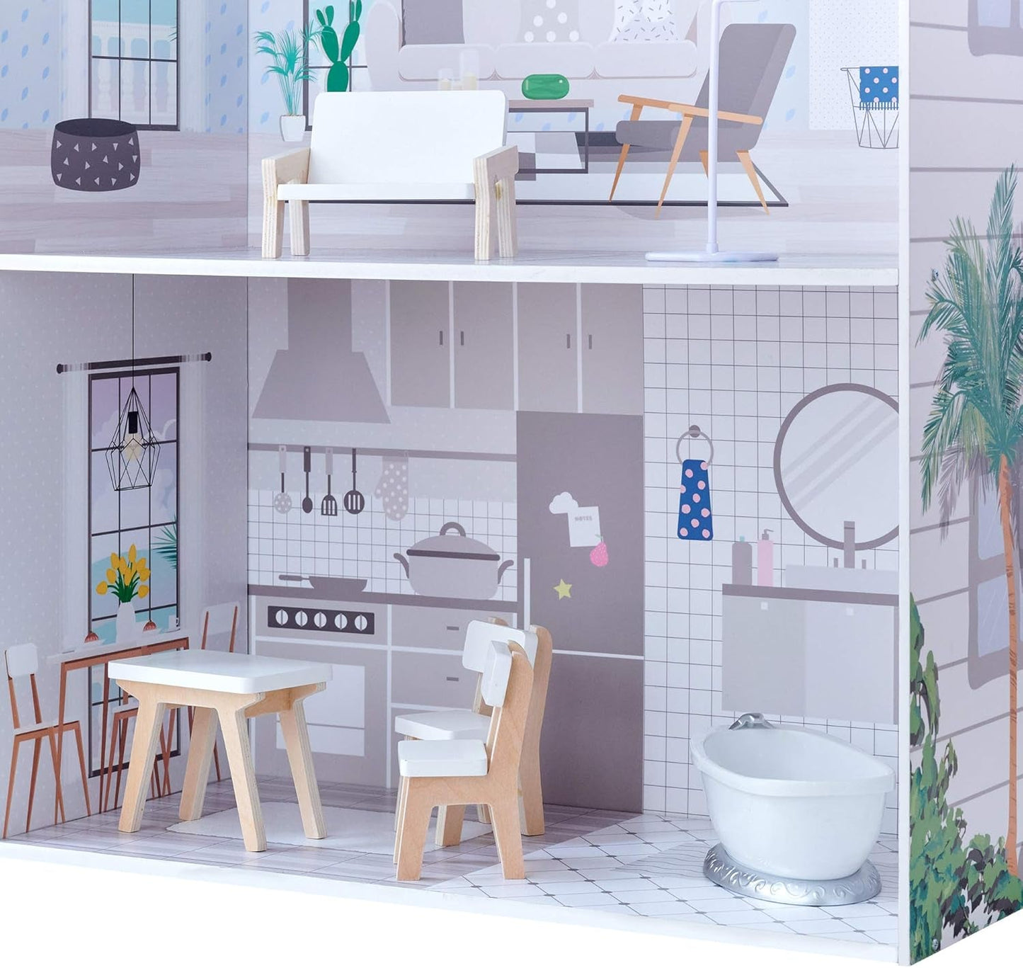 Teamson Kids Casa delle bambole gigante Olivia's Little World con mobili e accessori, casa delle bambole in legno, set da gioco a 3 livelli per bambole da 30 cm, dai 3 anni in su