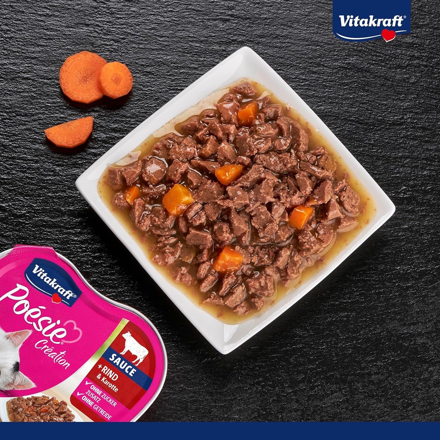 Vitakraft Poésie Création, cibo umido per gatti, cibo umido in salsa, con manzo e carota, confezione sfusa, senza zuccheri o cereali aggiunti (15 x 85 g)