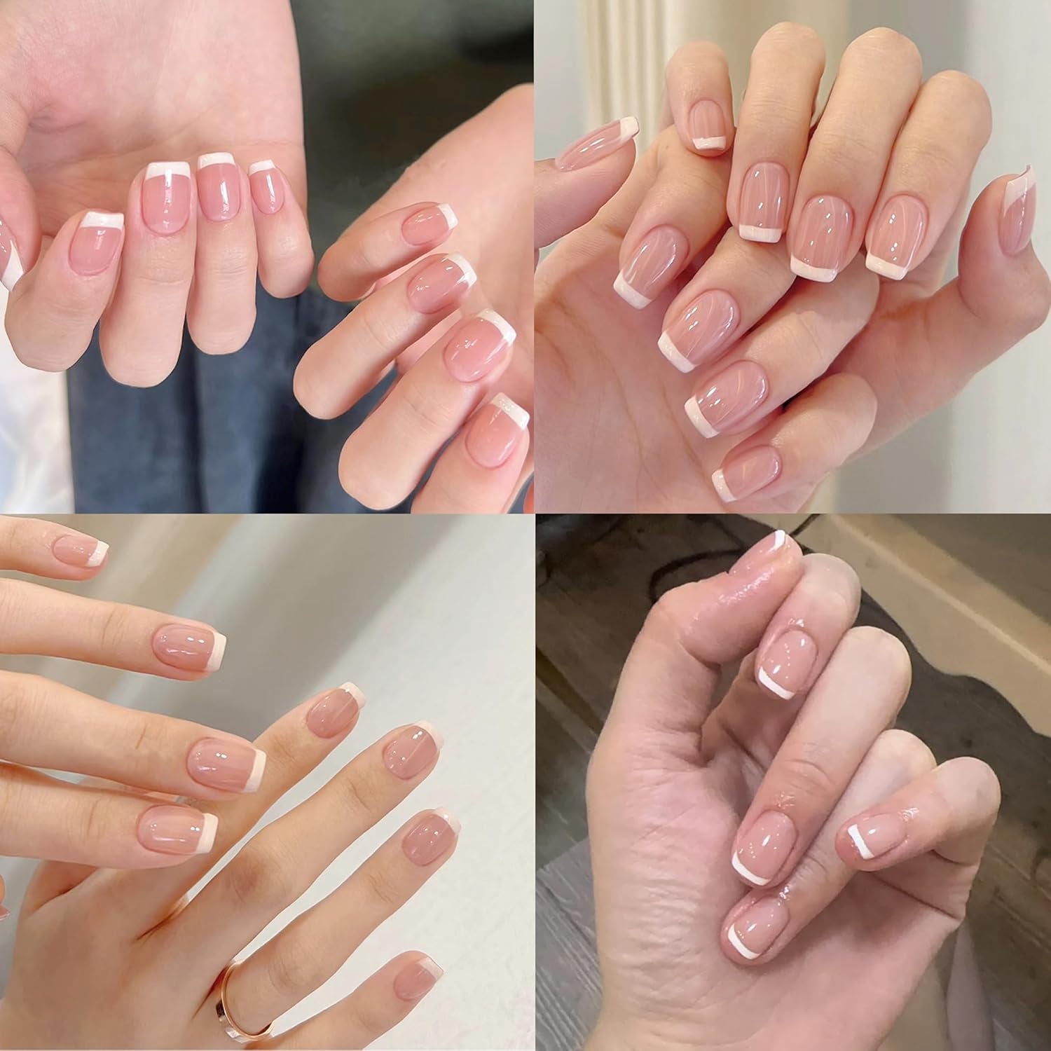 240 set di unghie finte corte francesi, unghie artificiali quadrate, colla sulle unghie, punte per unghie acriliche, unghie finte per donne, nail art fai da te