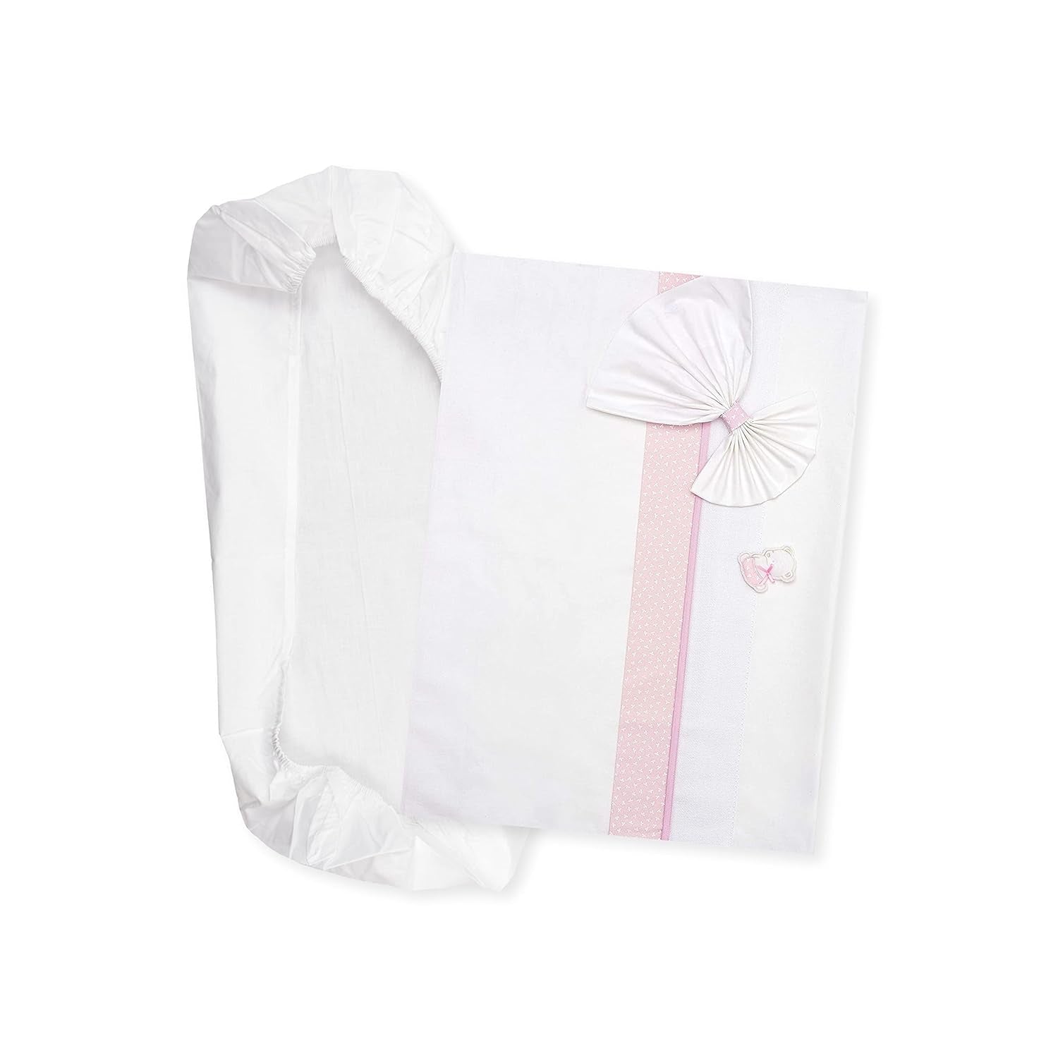 Completo Lenzuola Navicella Bianco e Rosa, 1 Lenzuolo con Angoli, 1 Lenzuolo Sopra con Ricamo in Nastro Aida e 1 Federa per Cuscino, 100% Cotone, Made in Italy Naty Shop Trapunte & Trapunte Rosa