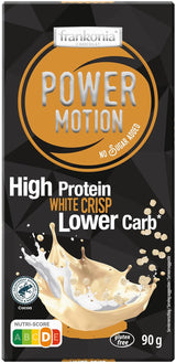 frankonia CHOCOLAT POWER MOTION senza zuccheri aggiunti - Cioccolato bianco croccante ad alto contenuto proteico e a basso contenuto di carboidrati, 90 g