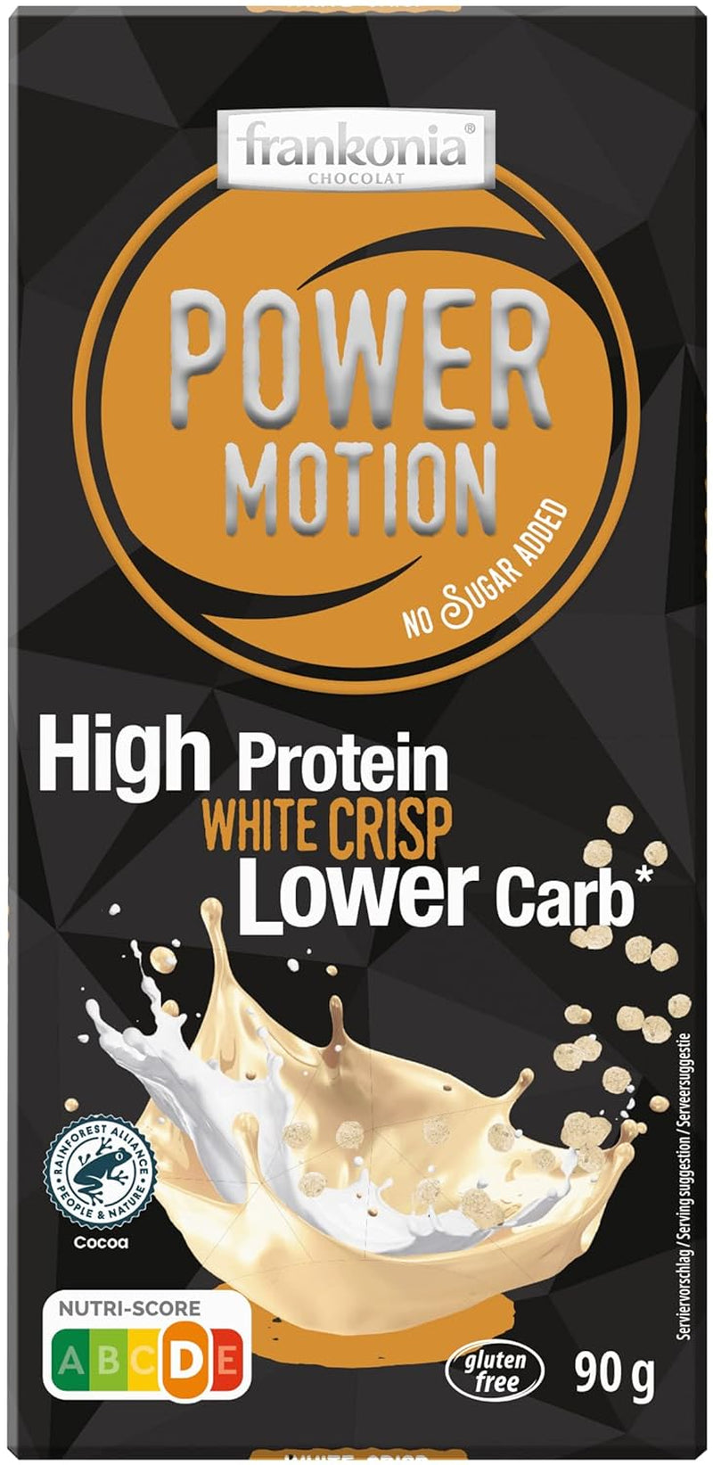 frankonia CHOCOLAT POWER MOTION senza zuccheri aggiunti - Cioccolato bianco croccante ad alto contenuto proteico e a basso contenuto di carboidrati, 90 g