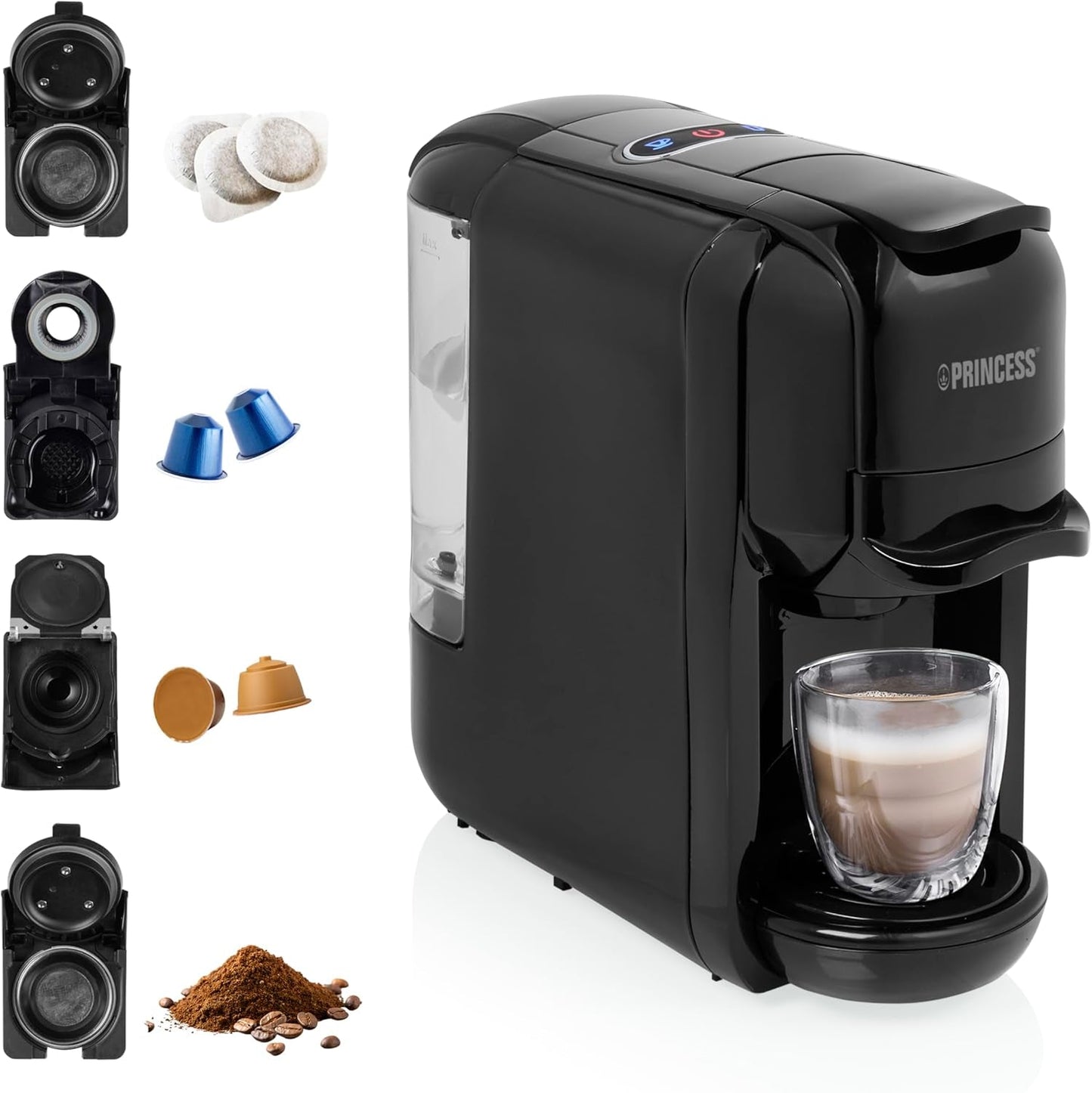 Princess Espressor 249452 – Per capsule Nespresso™, Dolce Gusto ed ESE – Pompa italiana da 19 bar – 0,6 L – 1450 W
