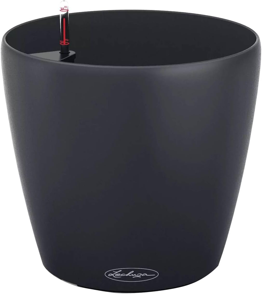 Fioriera LECHUZA Classico Colore ECO 60 Grigio Scuro | Fioriera con sistema di irrigazione e indicatore del livello dell'acqua | Realizzato in plastica riciclata al 100% | Finitura opaca | Ø 60 x 55,5 cm | 18955