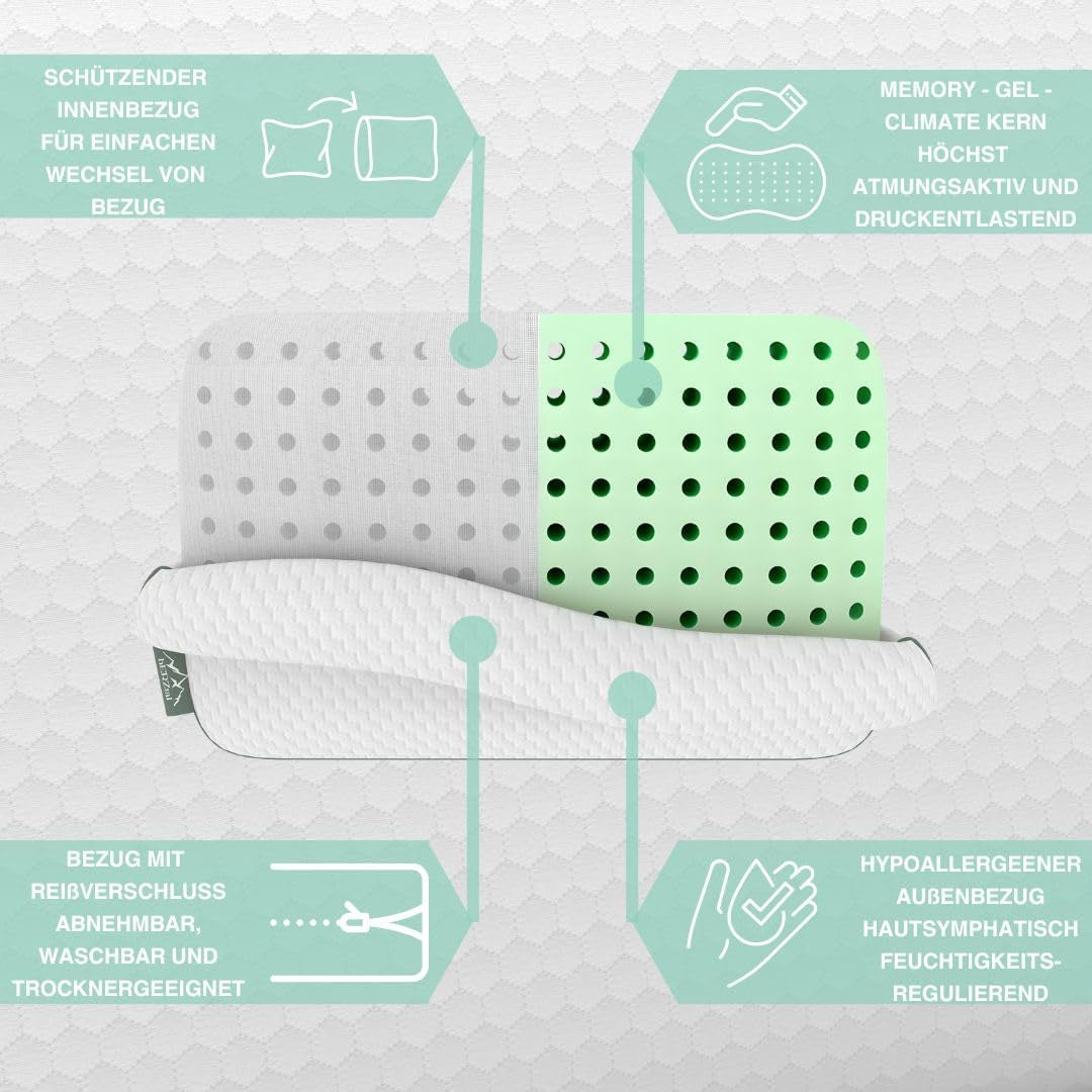 Cuscino ortopedico per supporto collo per 80X40, 800X400 mm, cuscino viscoelastico, cuscino viscoelastico, cuscino, cuscino cervicale in memory foam, schiuma viscoelastica, sonno, bianco (710 X 420 X 120 mm) Cuscini ortopedici cervicali Naty Shop