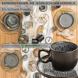 SANGER Sydney | Set di tazzine da caffè in ceramica da 12, set di tazze da moka per 6, tazze e piattini, lavabili in lavastoviglie e adatti al microonde, grigio scuro, 80 ml | LA COLLEZIONE DI VALORE