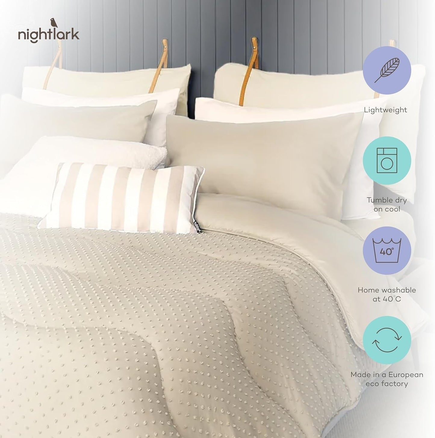 Piumino Night Lark senza fodera, 4,5 Tog, King Size, collezione Tufted Dot, biancheria da letto di lusso, ipoallergenico, lavabile in lavatrice, caldi piumini e trapunte color sabbia Naty Shop
