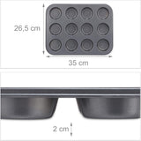 Relaxdays Muffinform, Set 2Er, 12Er Muffinbleche, Antihaftbeschichte, Carbonstahl, Muffins & Cupcakes, Ø 6,5 Cm, Grano, 10030825 Stampi e vassoi per cuocere al forno Naty Shop