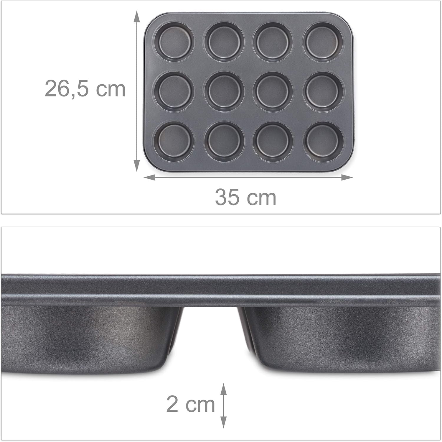 Relaxdays Muffinform, Set 2Er, 12Er Muffinbleche, Antihaftbeschichte, Carbonstahl, Muffins & Cupcakes, Ø 6,5 Cm, Grano, 10030825 Stampi e vassoi per cuocere al forno Naty Shop