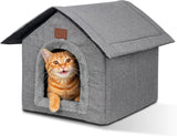 Katzenhaus Outdoor Winterfest, Katzenhöhle, Hundehöhle mit Abnehmbarem Plüschkissen, Wasserdicht Wetterfester, Hundehütte Indoor, Hundehaus für Drinnen/Indoor 35x30x35cm (Grigio, S)