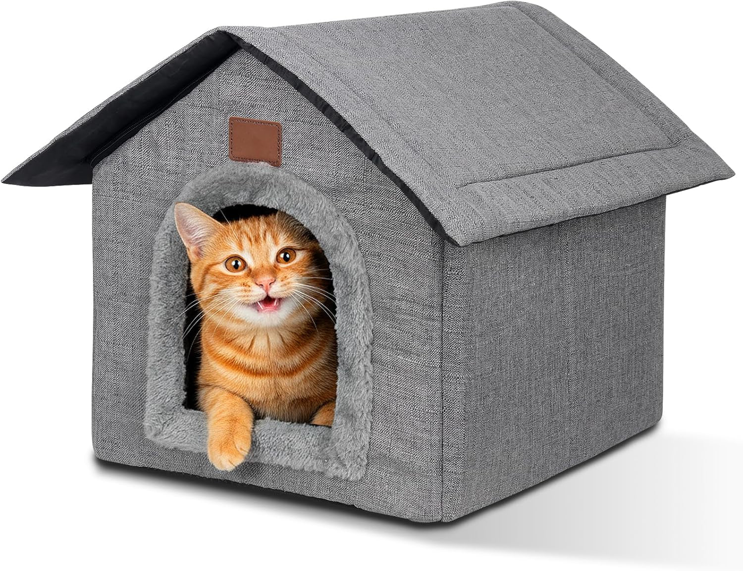 Katzenhaus Outdoor Winterfest, Katzenhöhle, Hundehöhle mit Abnehmbarem Plüschkissen, Wasserdicht Wetterfester, Hundehütte Indoor, Hundehaus für Drinnen/Indoor 35x30x35cm (Grigio, S)