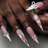 Moonglow Unghie Lunghe Stiletto Bianco Latte Rosa Sfumato Glitter Unghie Finte Fresche Con Colla Unghie Artificiali Glitter Rosa Ombre