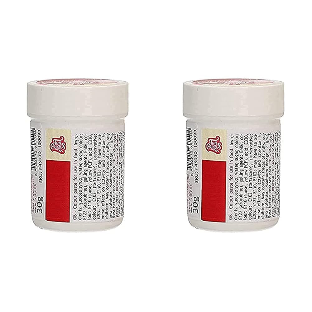 Colorante alimentare concentrato Funcakes Pasta Colorante natalizio rosso; per pasta, panna, fondente, marzapane, pasta, pasta da modellare e pasta per fiori. Halal e Kosher. 30 g (confezione da 2)