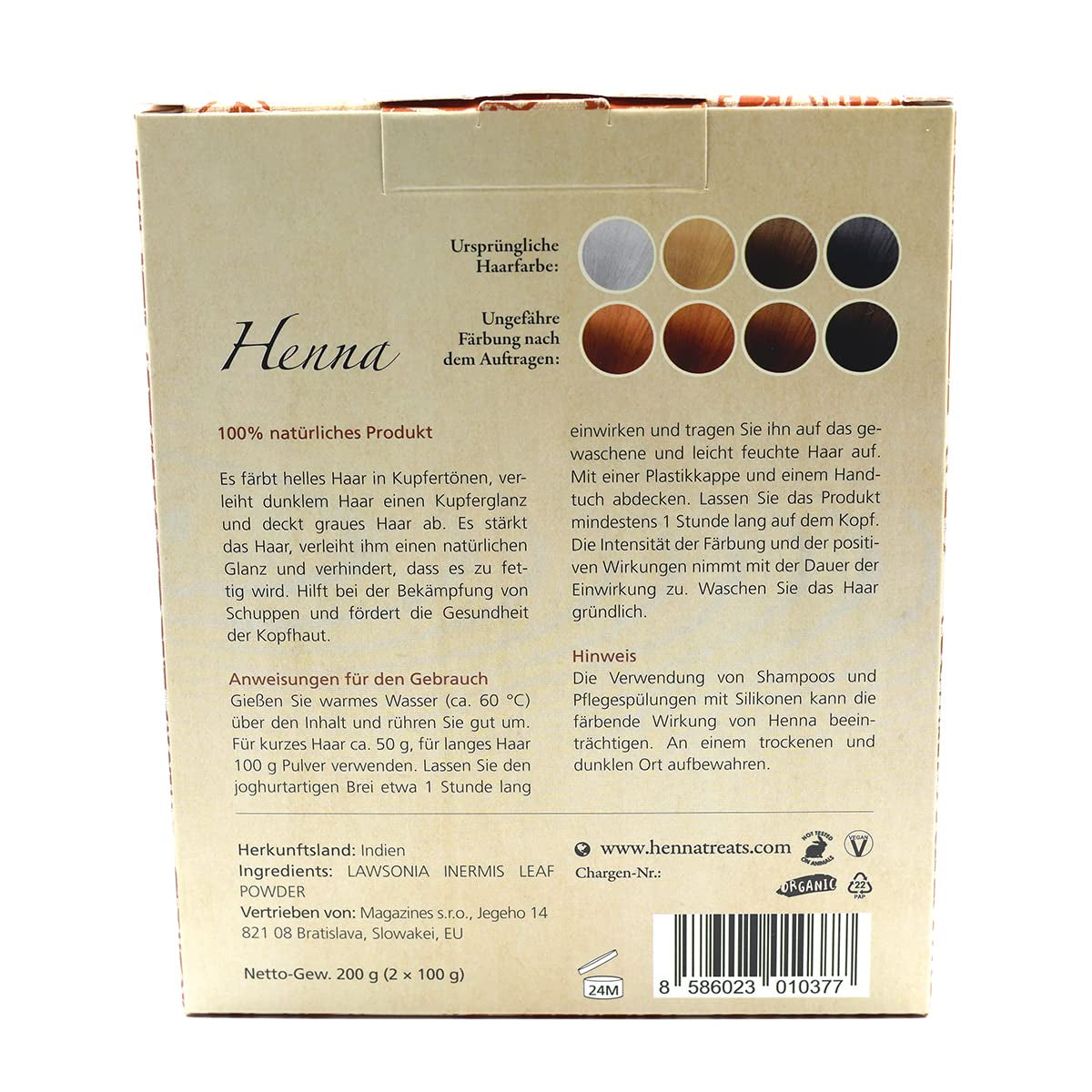 Hennè - Rame - Tintura naturale e cura dei capelli - Polvere - 200g Tintura per capelli Naty Shop